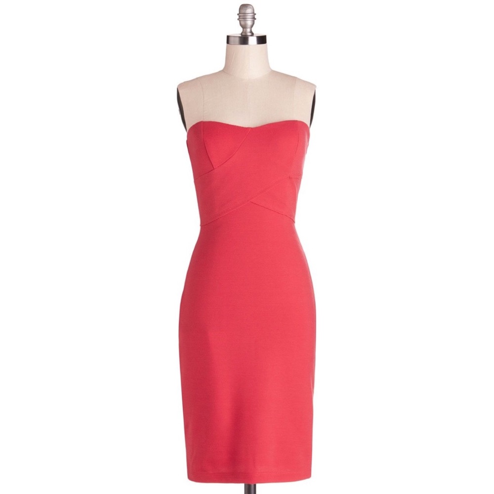 Coral Stretchy Bodycon Dress with Sweetheart neck